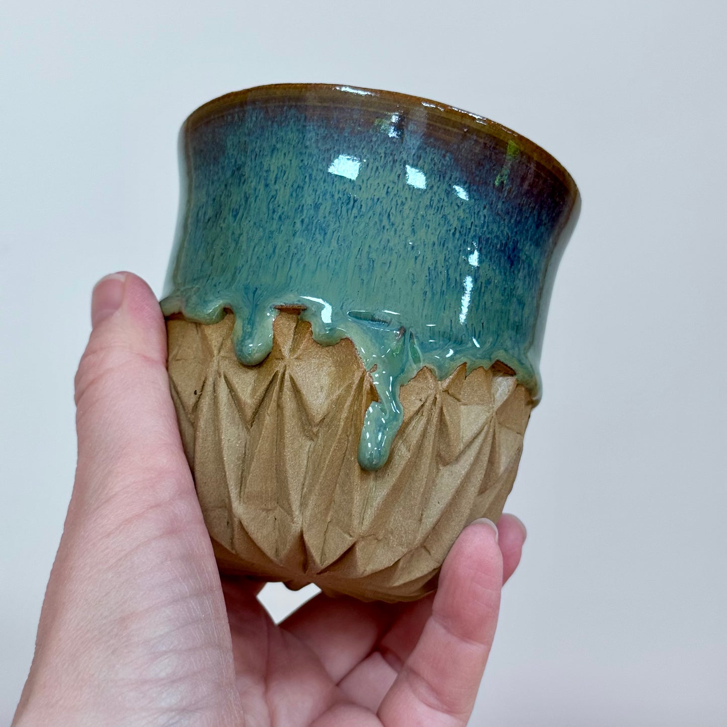 Handmade carved cup green detail 2