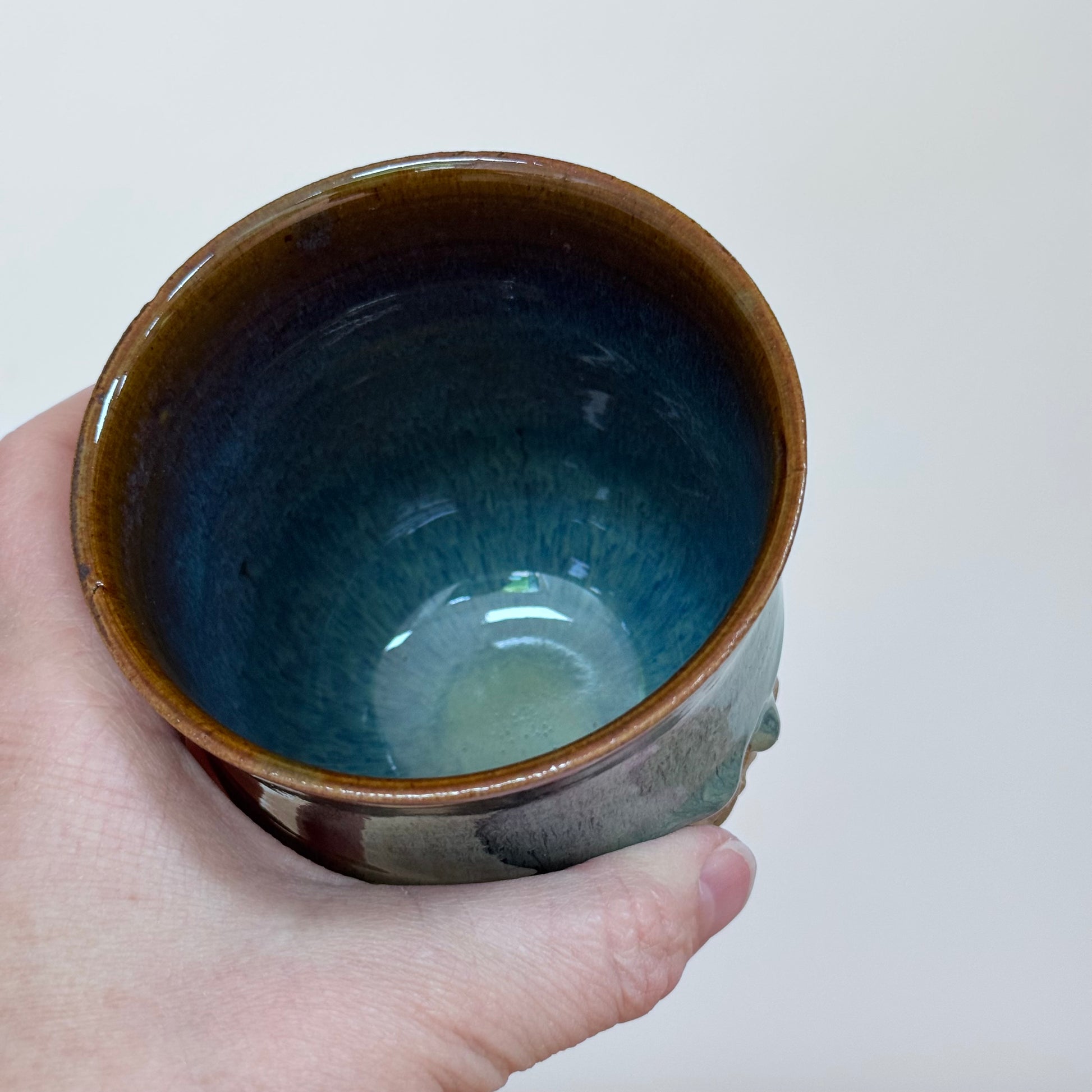 Handmade carved cup green detail inside