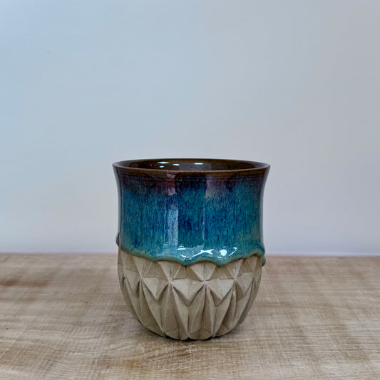 Handmade carved cup green