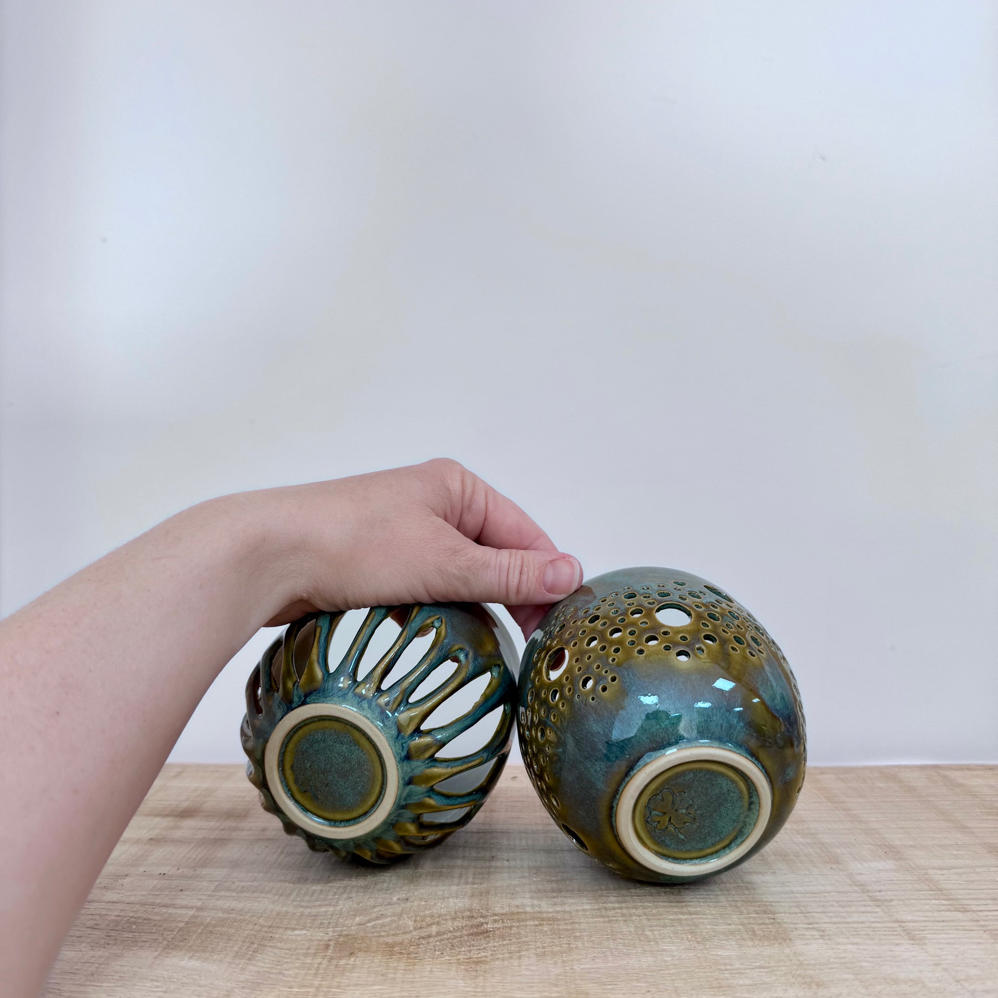 Handmade ceramic candle holders bottom