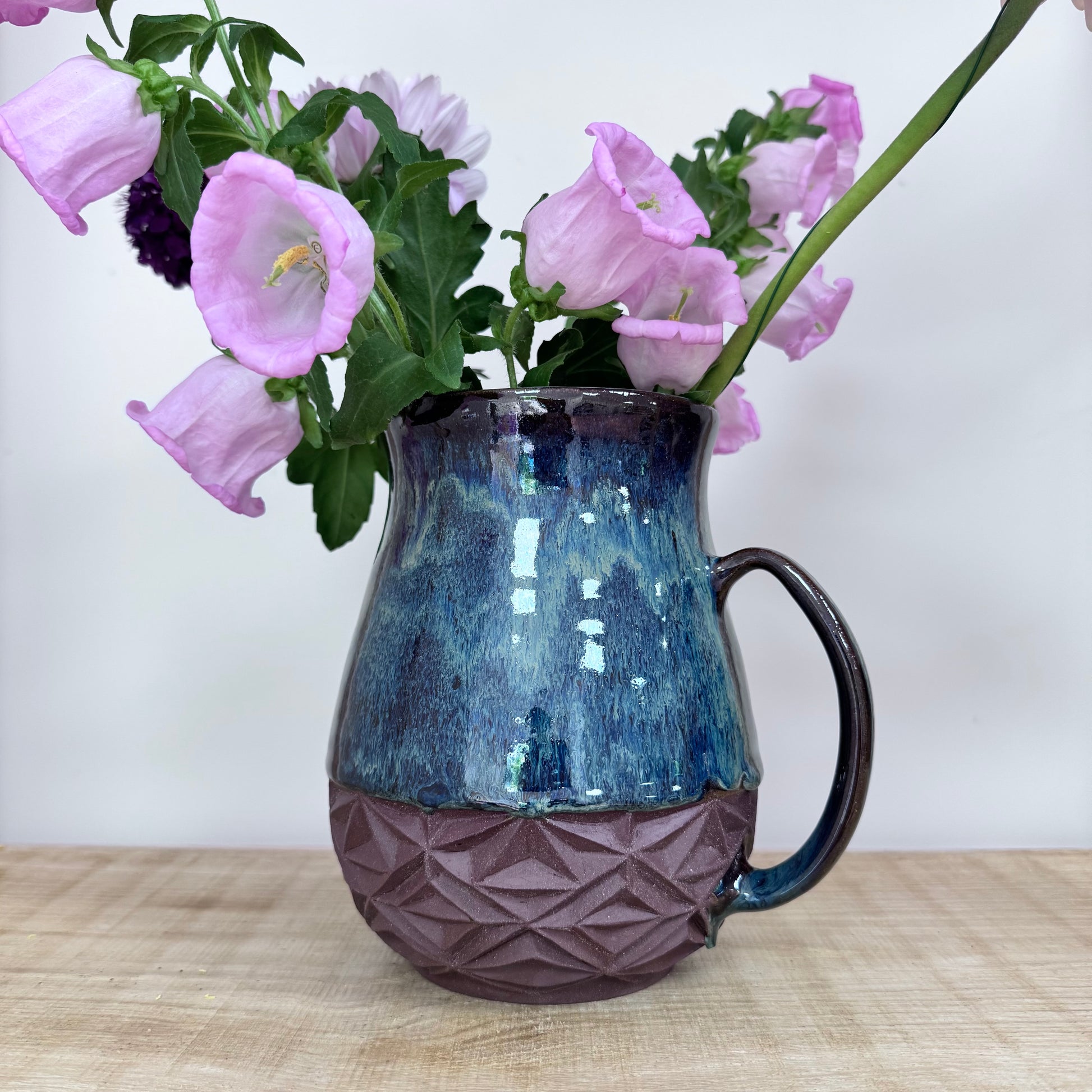 Handmade ceramic jug big flowers
