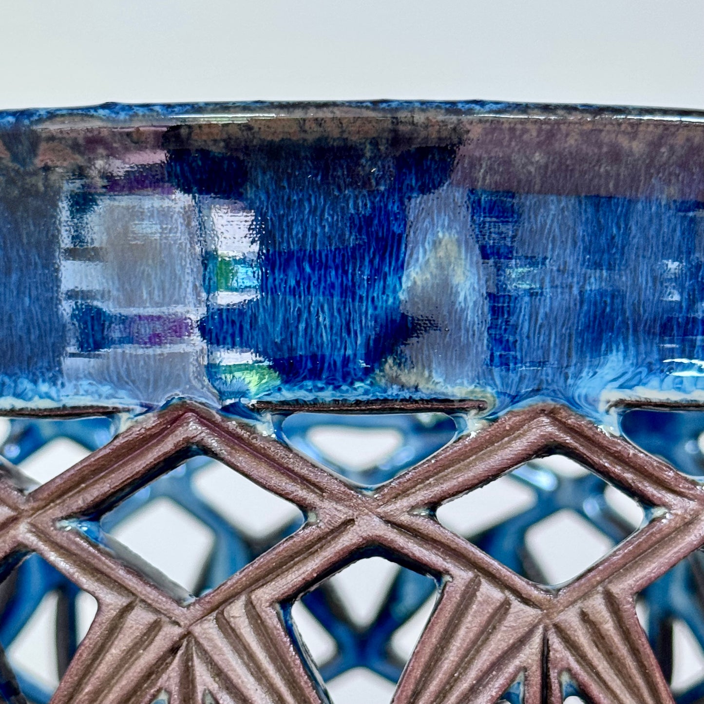 Handmade decorative bowl high blue detail