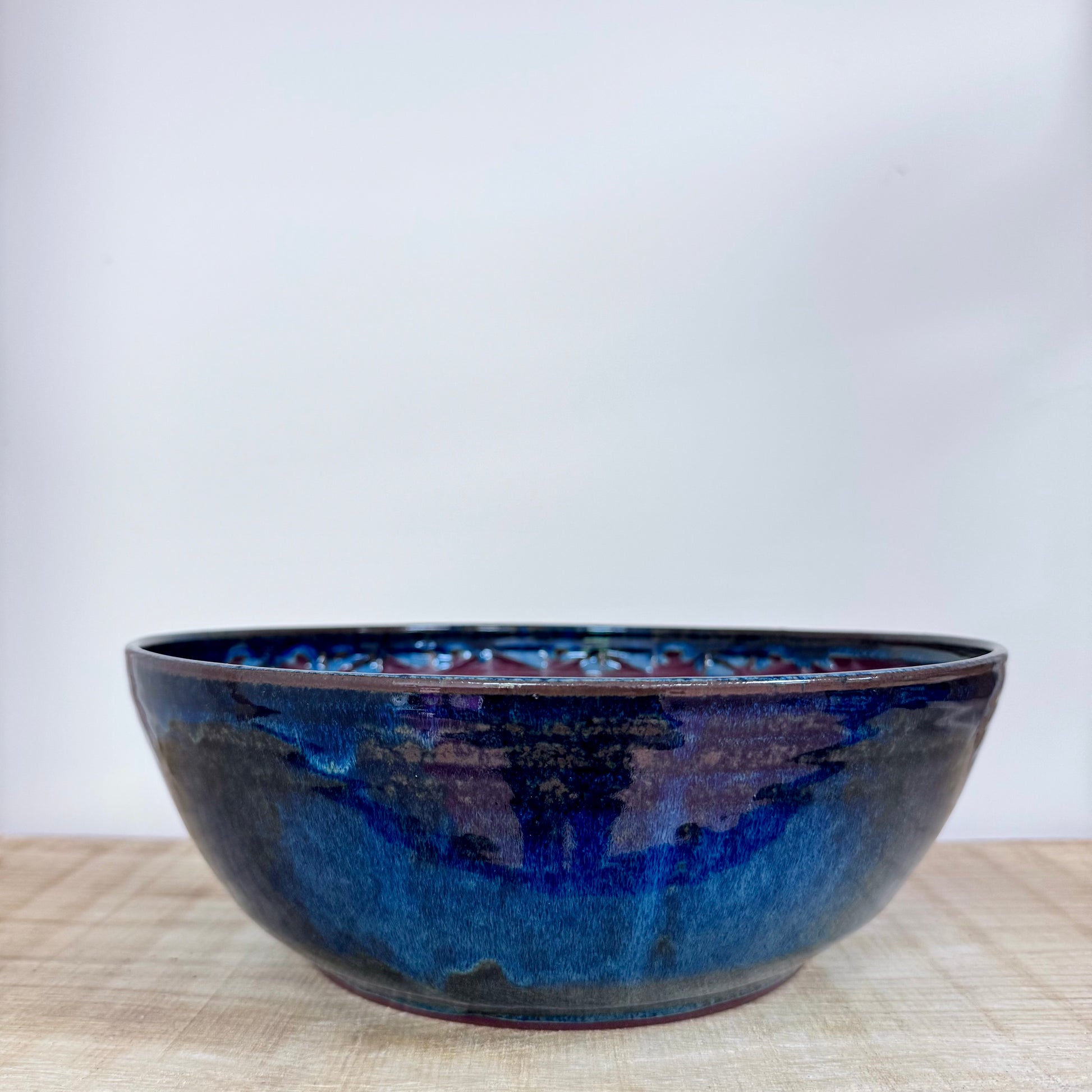 Handmde ceramic bowl carved blue